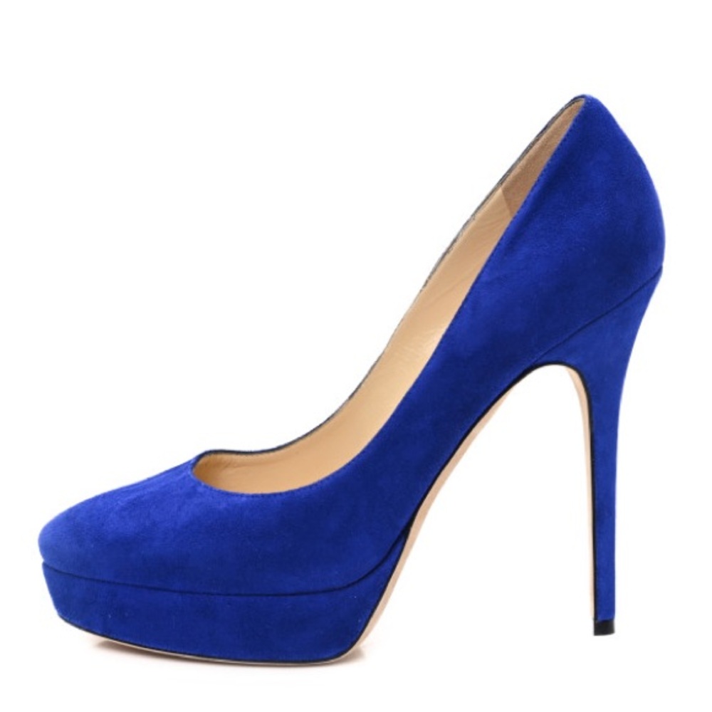 JIMMY CHOO 
Electric Blue Suede Platform Pumps SZ 39